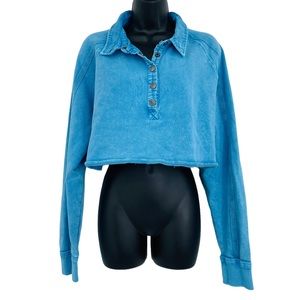 Free People Movement crop half snap pullover in St. Tropez blue women's size M